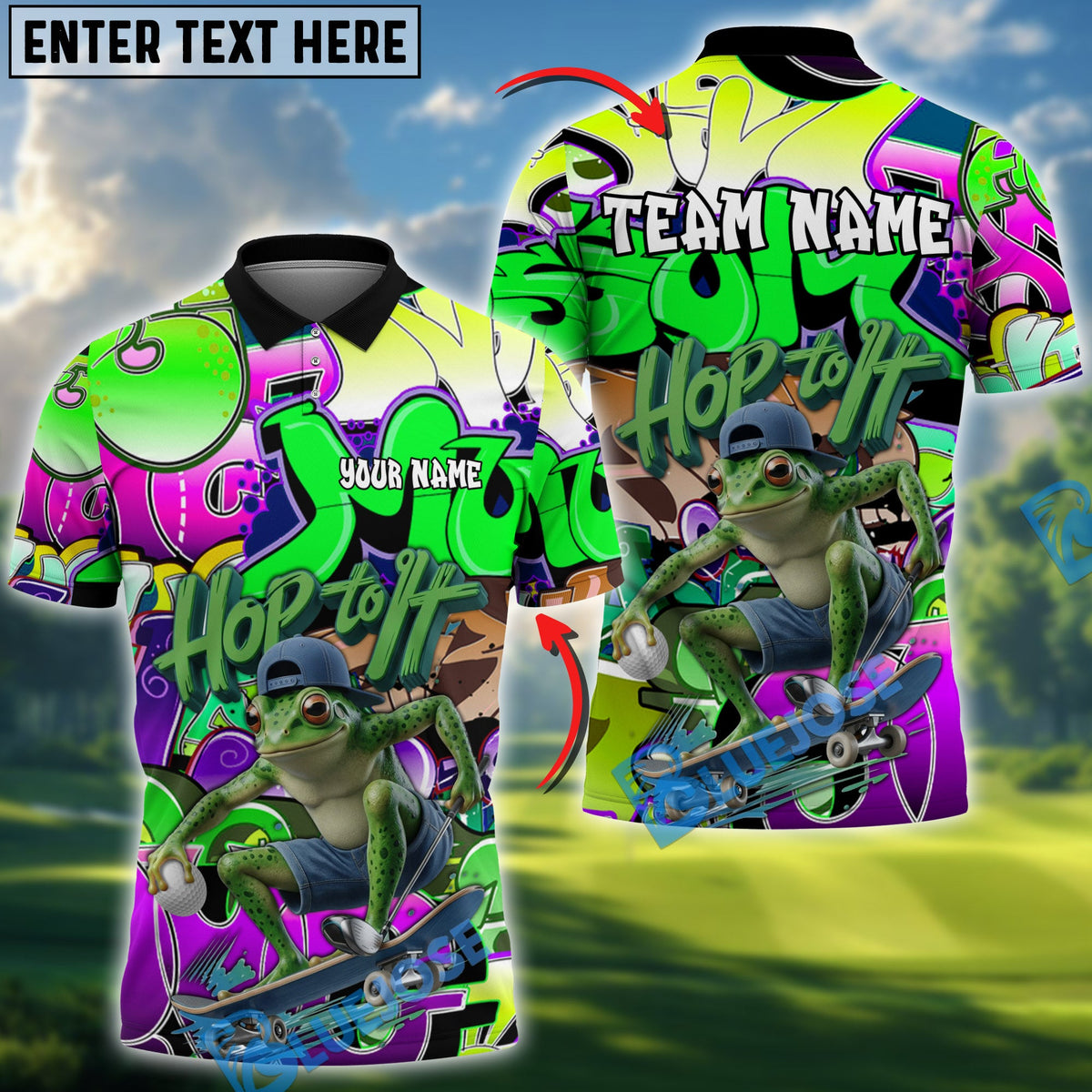BlueJose Graffiti Frog Funny Golf Polo Personalized Name, Team Name 3D Shirt (4 Colors)