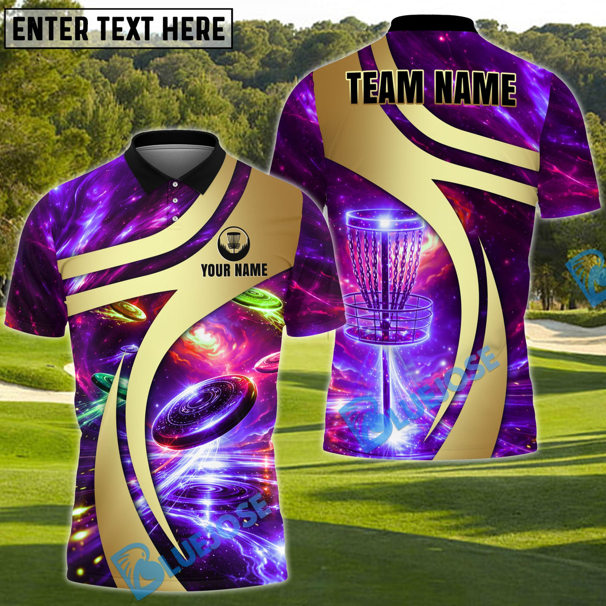 BlueJose Galaxy Disc Golf Polo Personalized Name, Team Name 3D Shirt (4 Colors)