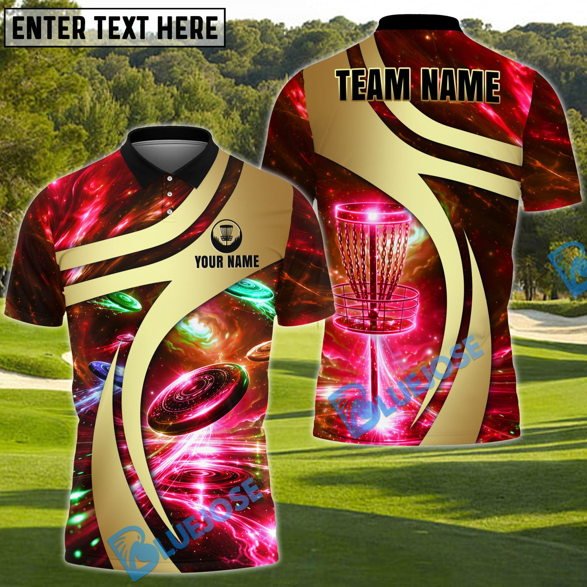BlueJose Galaxy Disc Golf Polo Personalized Name, Team Name 3D Shirt (4 Colors)