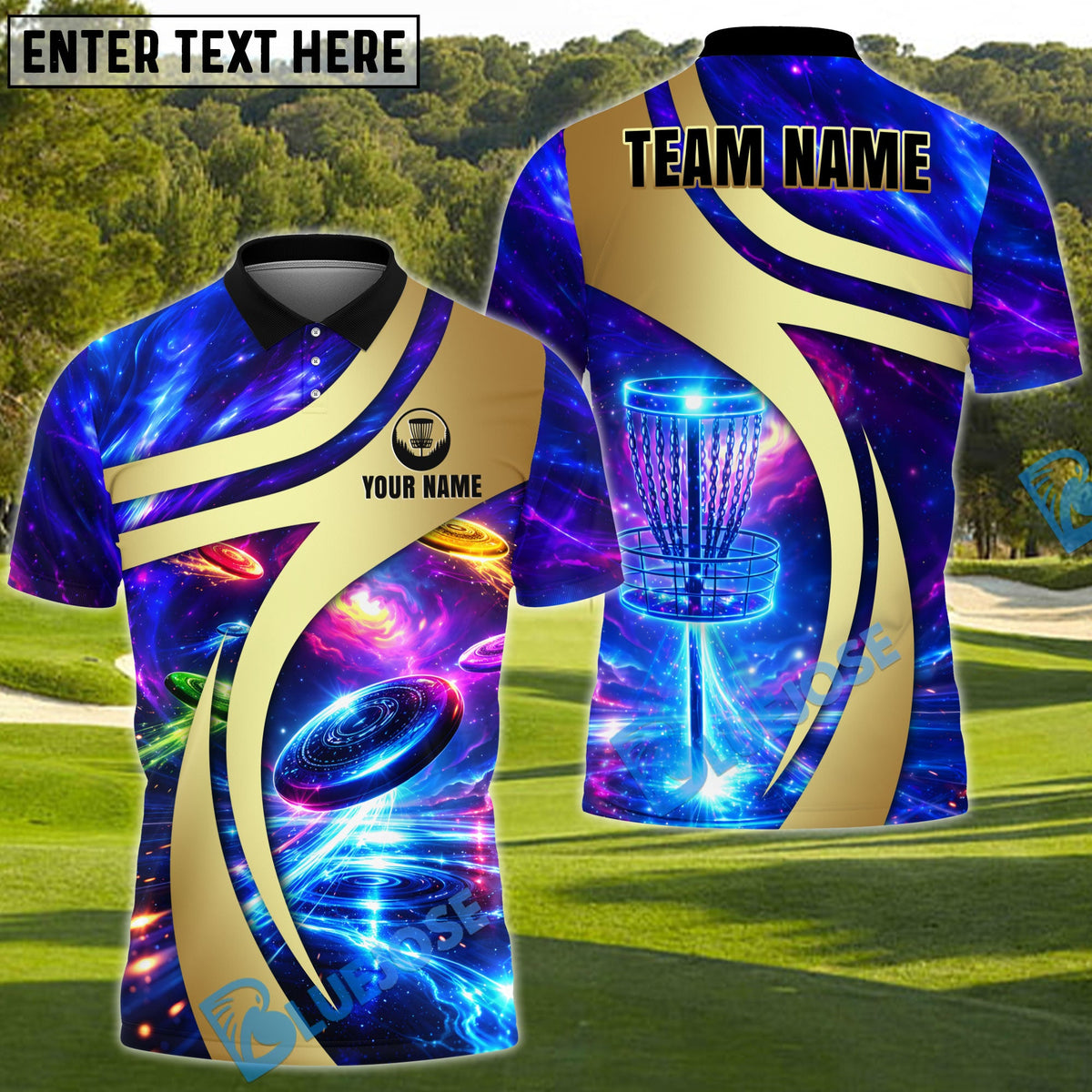 BlueJose Galaxy Disc Golf Polo Personalized Name, Team Name 3D Shirt (4 Colors)