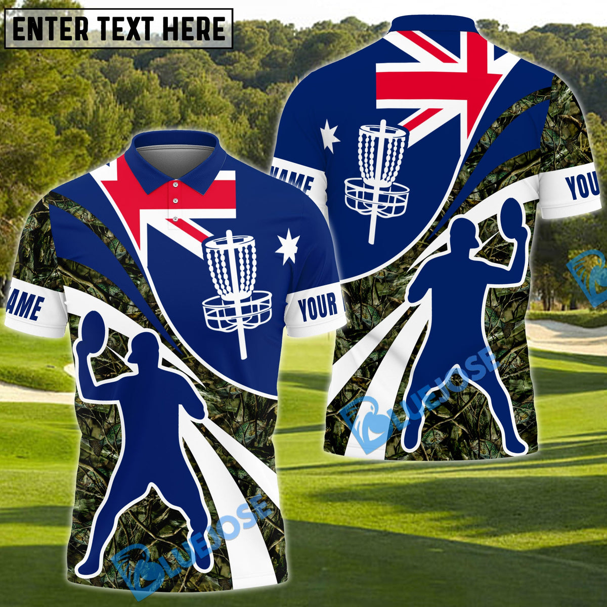 BlueJose Ultimate Flag Disc Golf Polo Personalized Name, Team Name 3D Shirt (4 Colors)