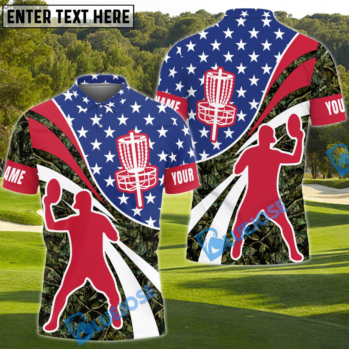 BlueJose Ultimate Flag Disc Golf Polo Personalized Name, Team Name 3D Shirt (4 Colors)