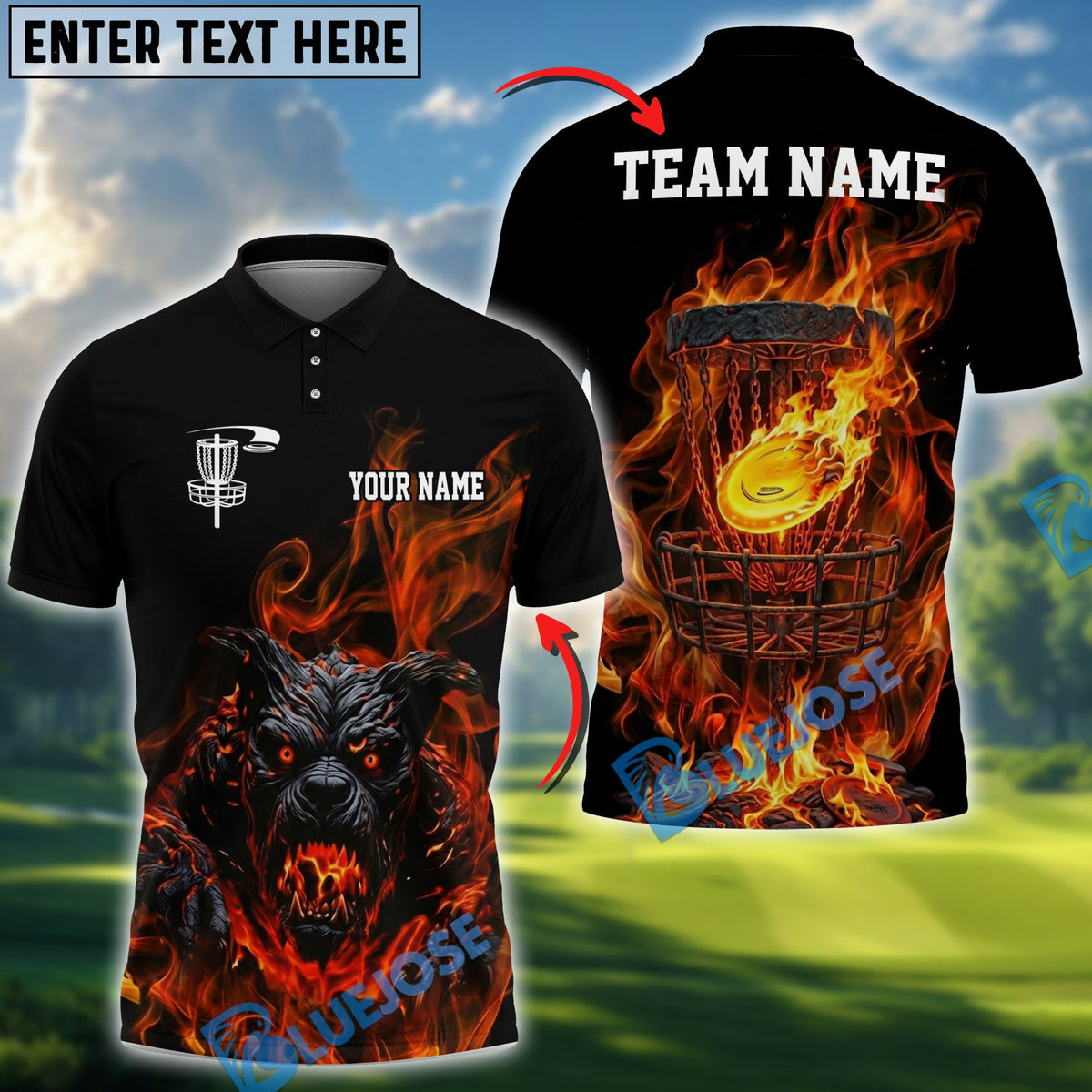 BlueJose Hellfire Bulldog Disc Golf Polo Personalized Name, Team Name 3D Shirt (4 Colors)
