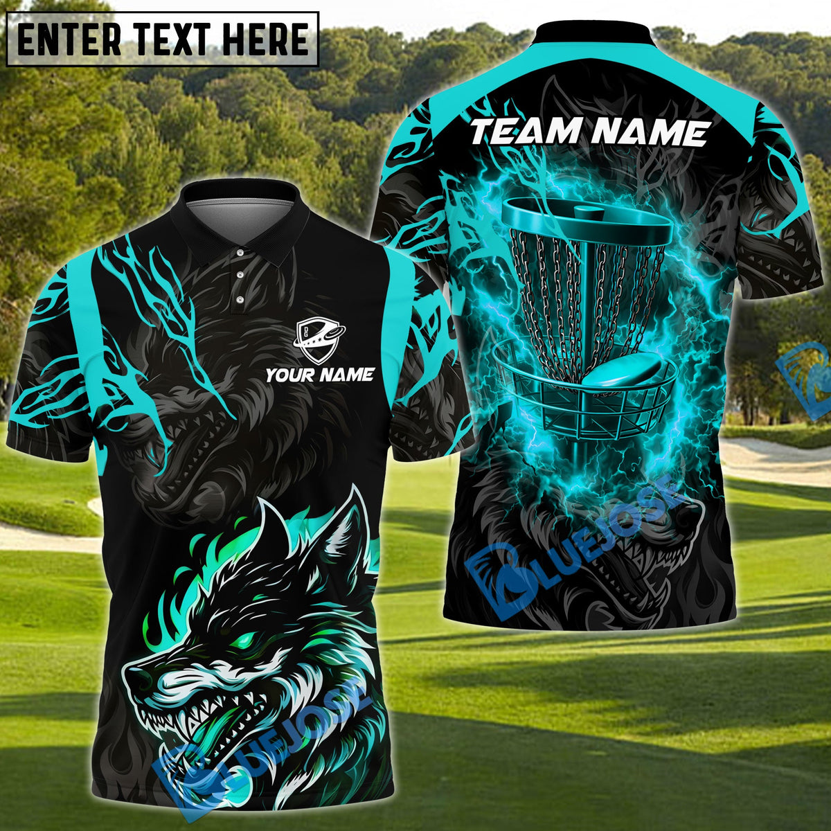 BlueJose Thunder Wolf Disc Golf Polo Personalized Name, Team Name 3D Shirt (4 Colors)