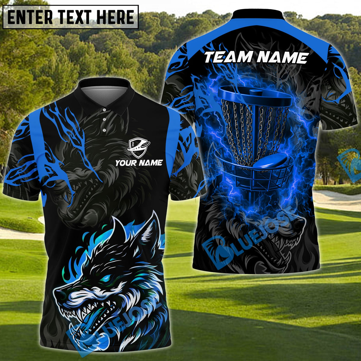 BlueJose Thunder Wolf Disc Golf Polo Personalized Name, Team Name 3D Shirt (4 Colors)