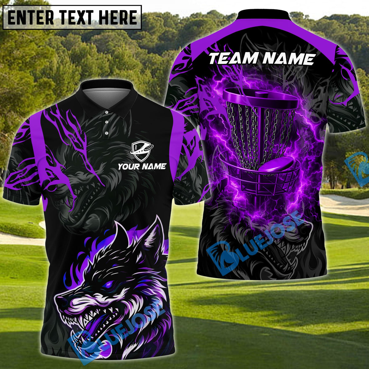 BlueJose Thunder Wolf Disc Golf Polo Personalized Name, Team Name 3D Shirt (4 Colors)