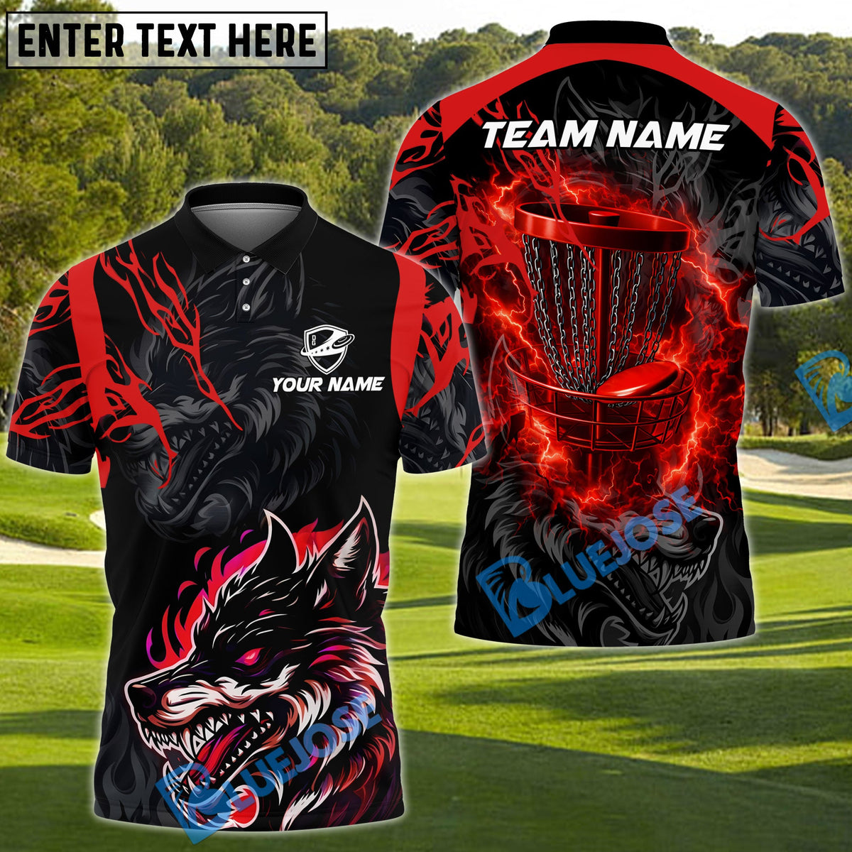 BlueJose Thunder Wolf Disc Golf Polo Personalized Name, Team Name 3D Shirt (4 Colors)