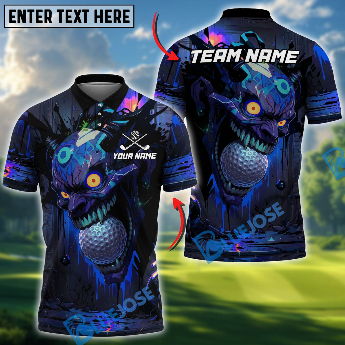 BlueJose Skull Jocker Colorful Graffiti Golf Polo Personalized Name, Team Name 3D Shirt (4 Colors)