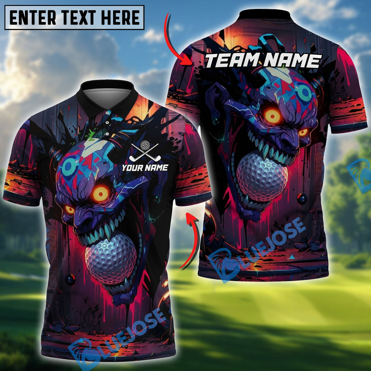 BlueJose Skull Jocker Colorful Graffiti Golf Polo Personalized Name, Team Name 3D Shirt (4 Colors)