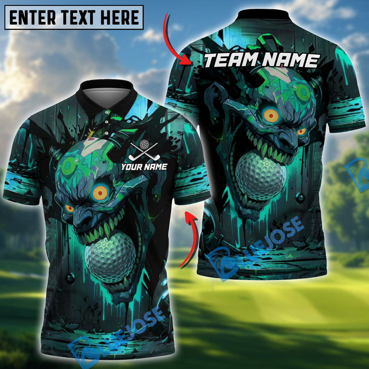BlueJose Skull Jocker Colorful Graffiti Golf Polo Personalized Name, Team Name 3D Shirt (4 Colors)