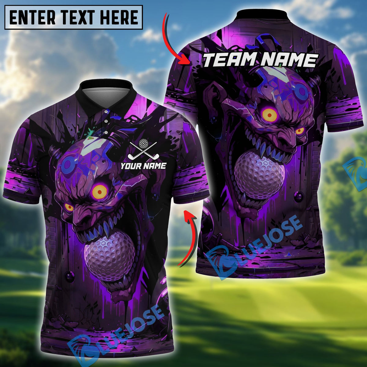BlueJose Skull Jocker Colorful Graffiti Golf Polo Personalized Name, Team Name 3D Shirt (4 Colors)