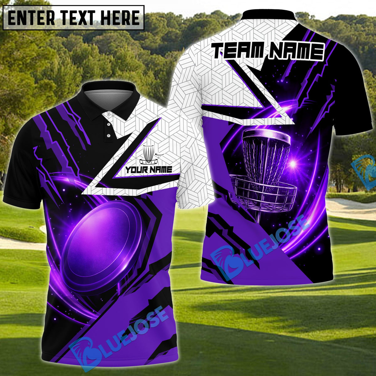 BlueJose Power Strike Disc Golf Polo Personalized Name, Team Name 3D Shirt (4 Colors)