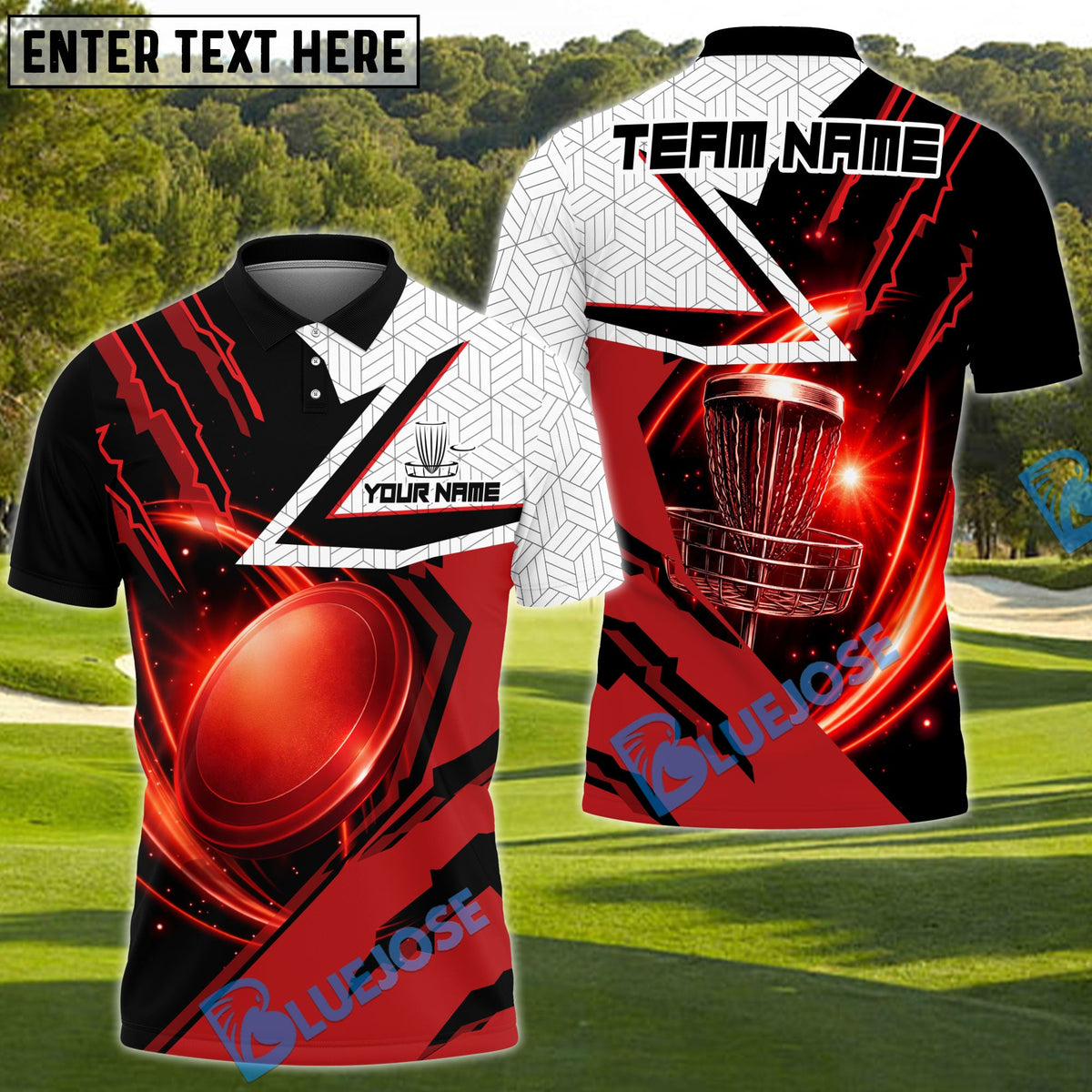 BlueJose Power Strike Disc Golf Polo Personalized Name, Team Name 3D Shirt (4 Colors)