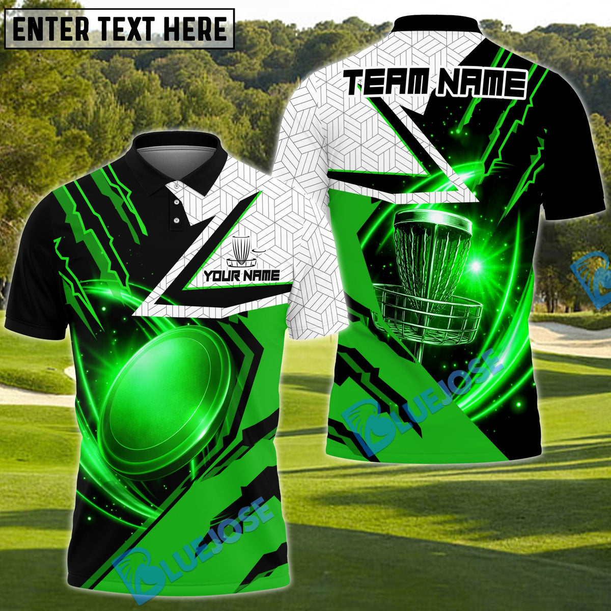BlueJose Power Strike Disc Golf Polo Personalized Name, Team Name 3D Shirt (4 Colors)