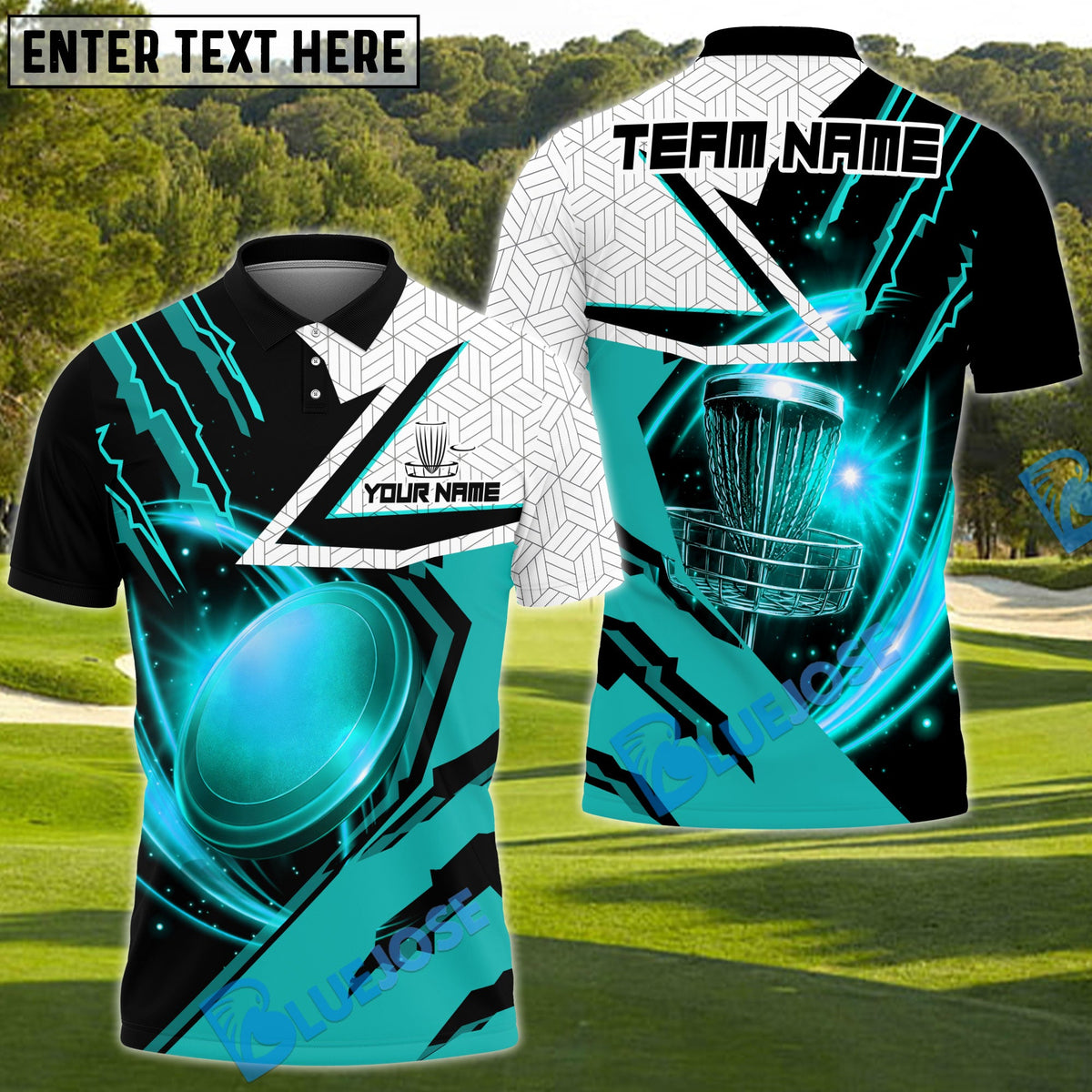 BlueJose Power Strike Disc Golf Polo Personalized Name, Team Name 3D Shirt (4 Colors)