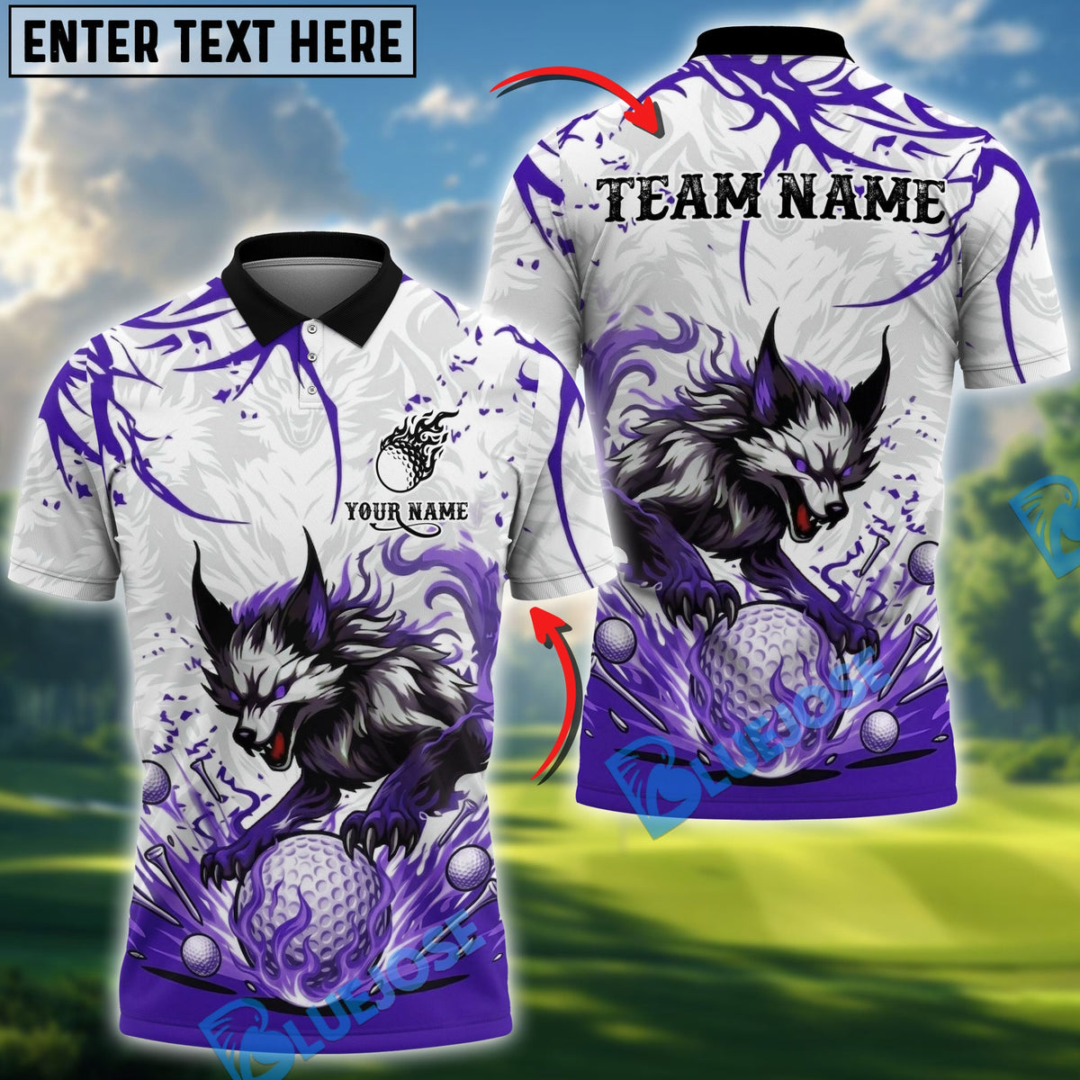 BlueJose Wolf Strike Golf Polo Personalized Name, Team Name 3D Shirt (4 Colors)