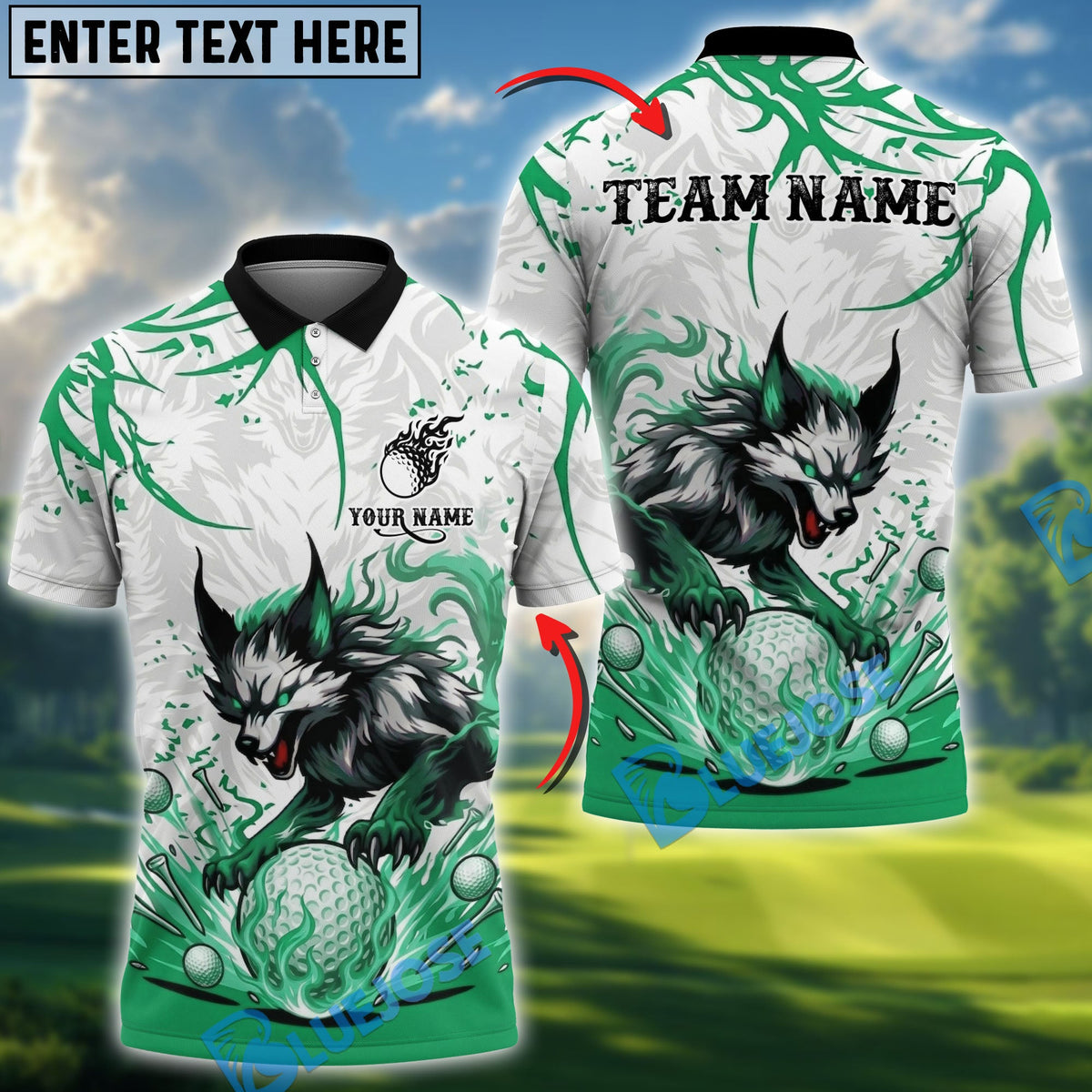 BlueJose Wolf Strike Golf Polo Personalized Name, Team Name 3D Shirt (4 Colors)