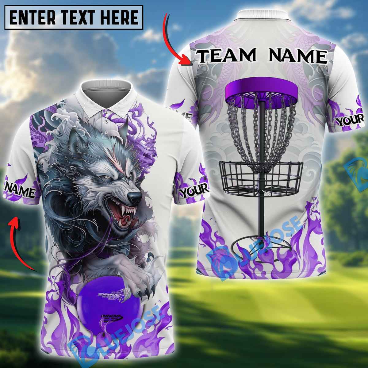 BlueJose Angry Wolf Disc Golf Polo Personalized Name, Team Name 3D Shirt (4 Colors)