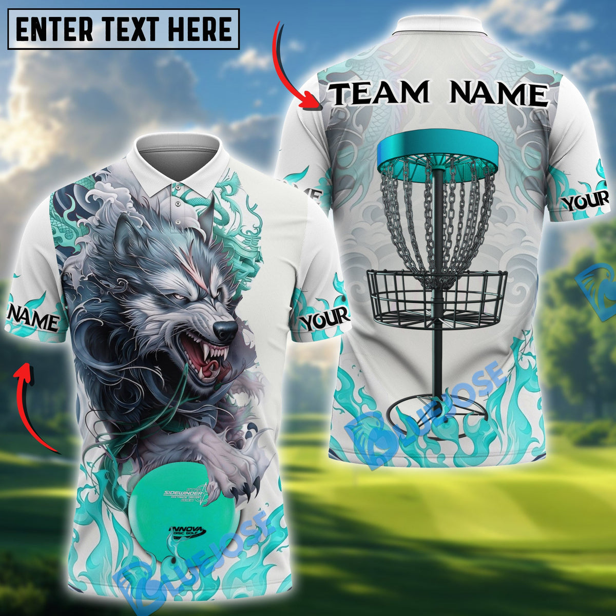 BlueJose Angry Wolf Disc Golf Polo Personalized Name, Team Name 3D Shirt (4 Colors)