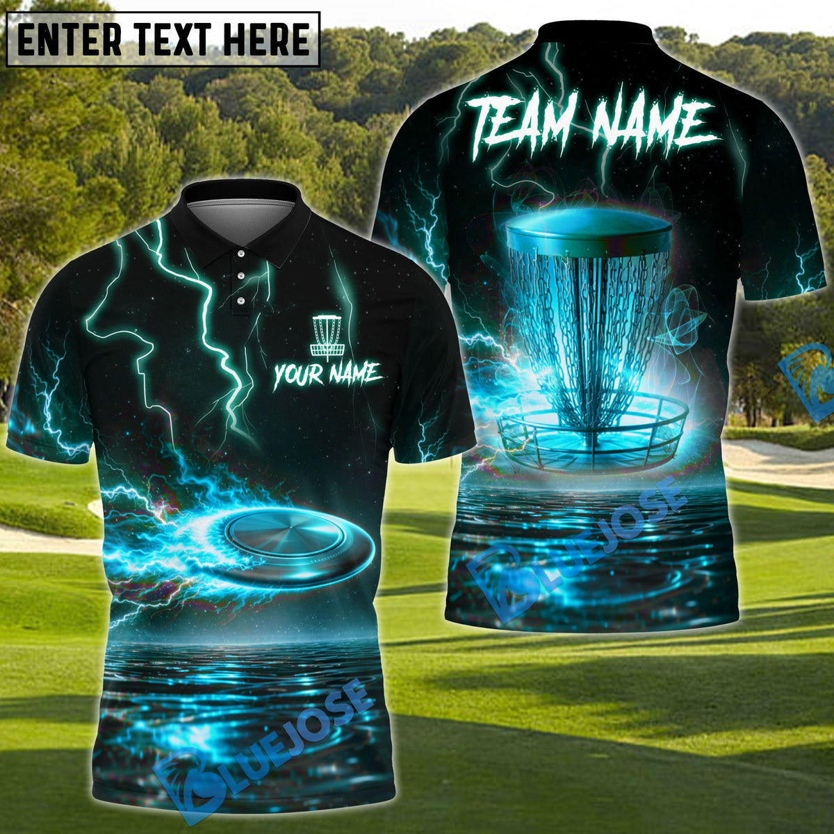 BlueJose Lightning Strike Disc Golf Polo Personalized Name, Team Name 3D Shirt (4 Colors)