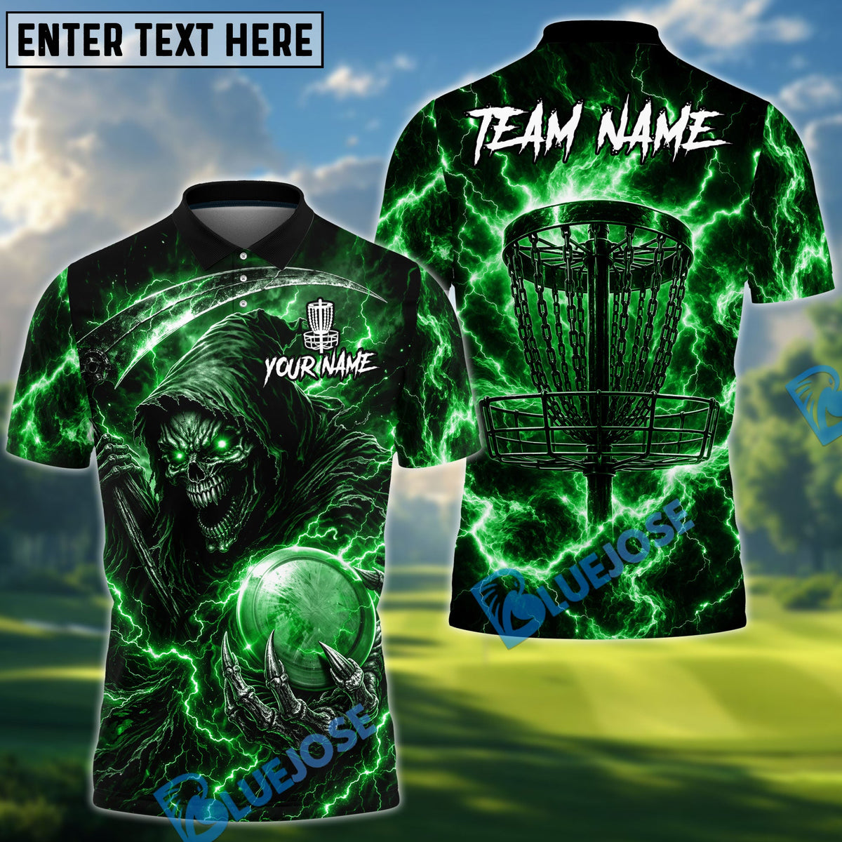 BlueJose Reaper Lightning Disc Golf Polo Personalized Name, Team Name 3D Shirt (4 Colors)