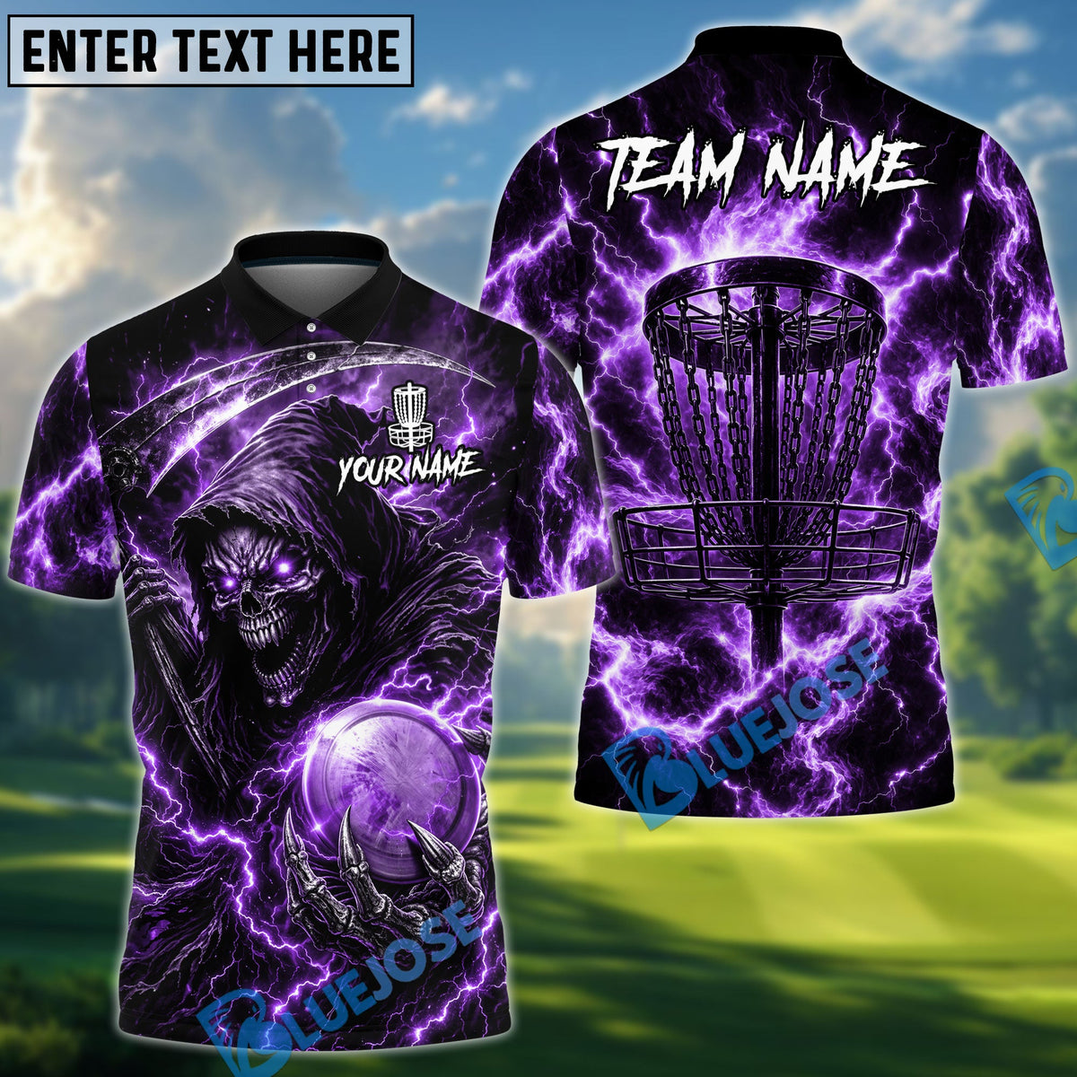 BlueJose Reaper Lightning Disc Golf Polo Personalized Name, Team Name 3D Shirt (4 Colors)