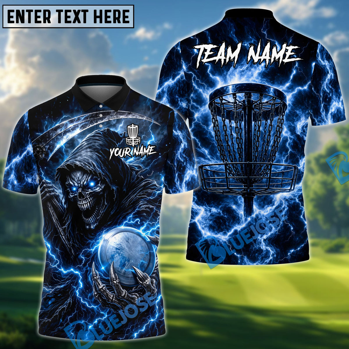BlueJose Reaper Lightning Disc Golf Polo Personalized Name, Team Name 3D Shirt (4 Colors)