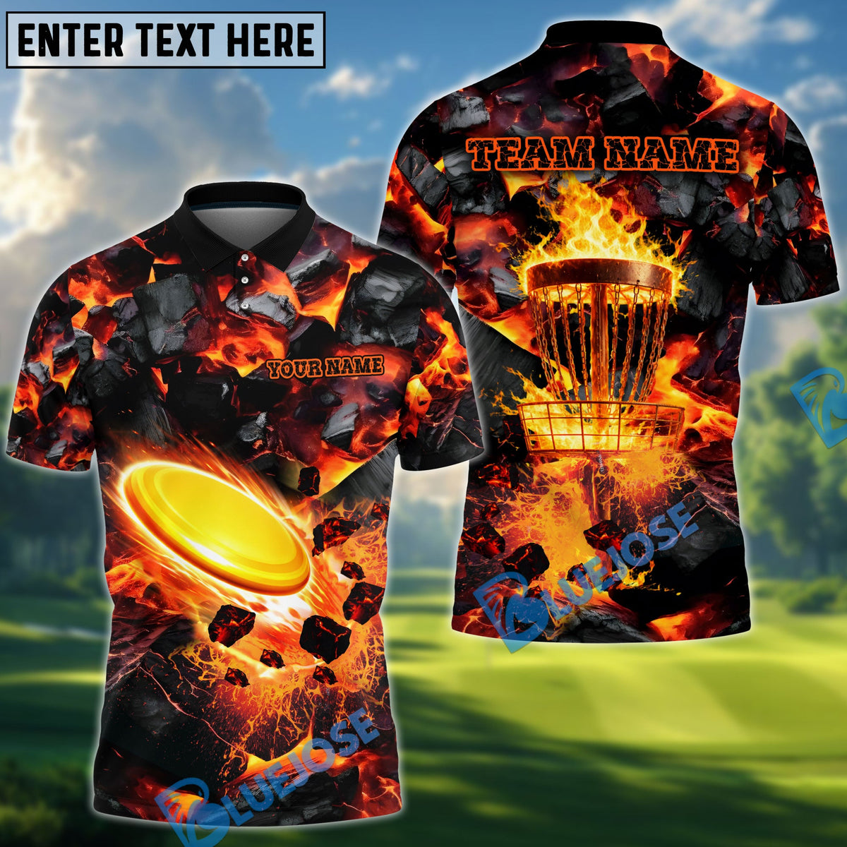BlueJose Blazing Disc Golf Polo Personalized Name, Team Name 3D Shirt (4 Colors)