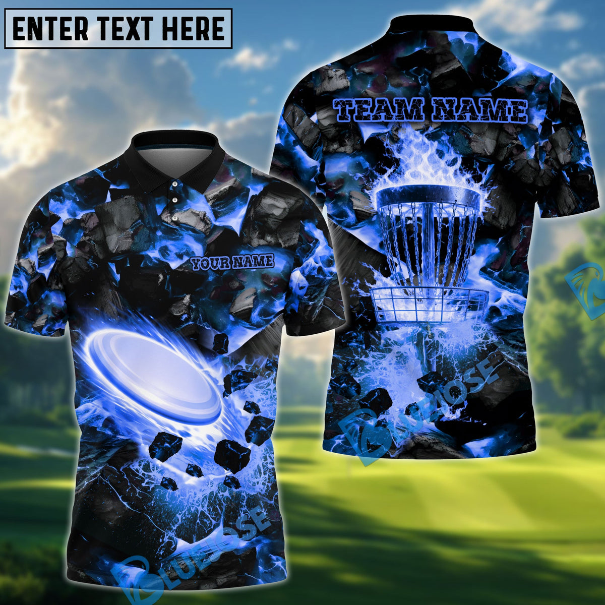 BlueJose Blazing Disc Golf Polo Personalized Name, Team Name 3D Shirt (4 Colors)