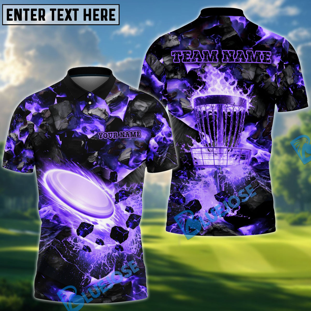 BlueJose Blazing Disc Golf Polo Personalized Name, Team Name 3D Shirt (4 Colors)