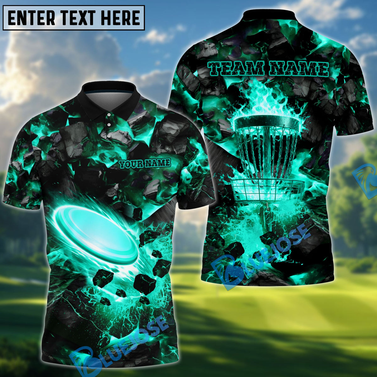 BlueJose Blazing Disc Golf Polo Personalized Name, Team Name 3D Shirt (4 Colors)