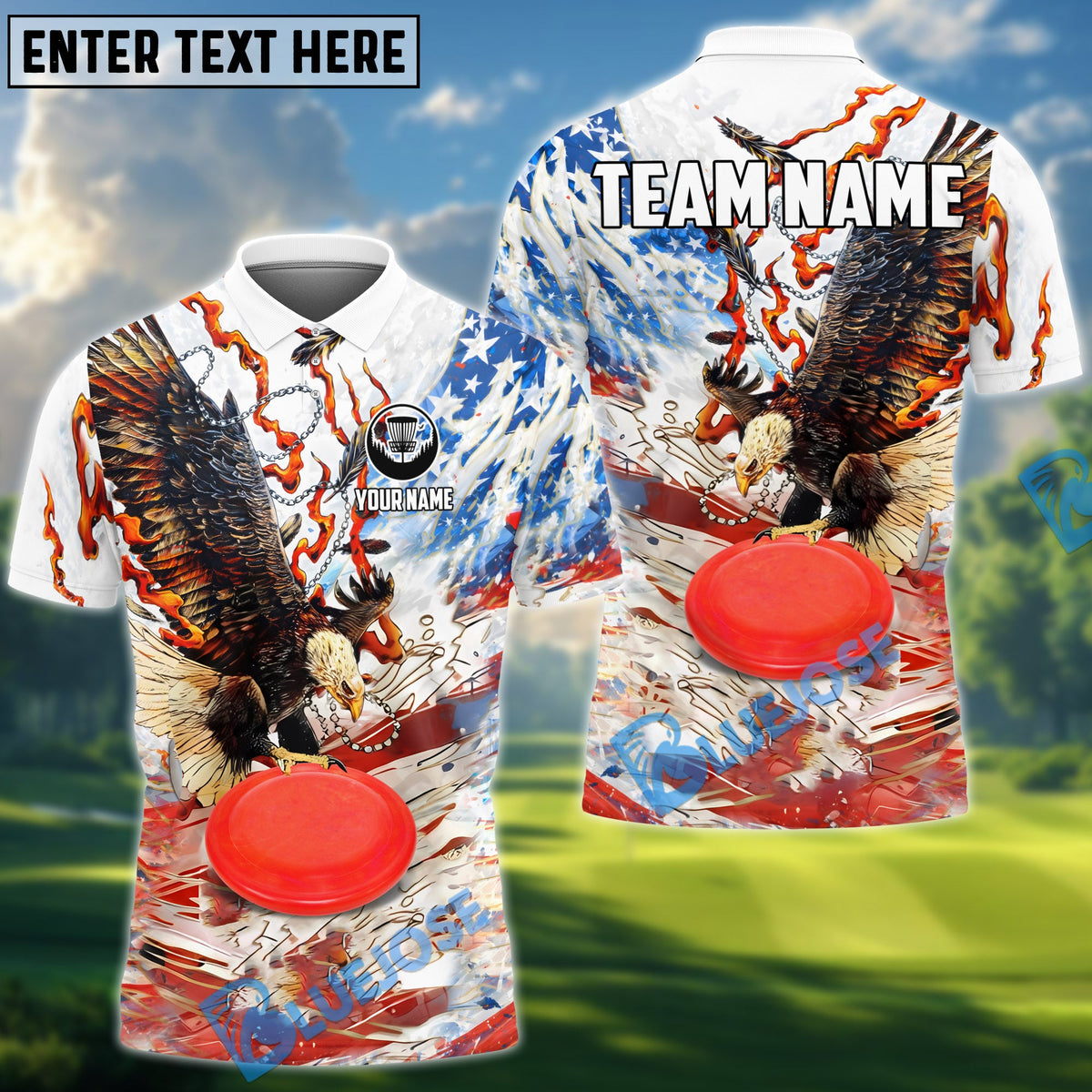 BlueJose USA Eagle Disc Golf Polo Customized Name, Team Name 3D Shirts