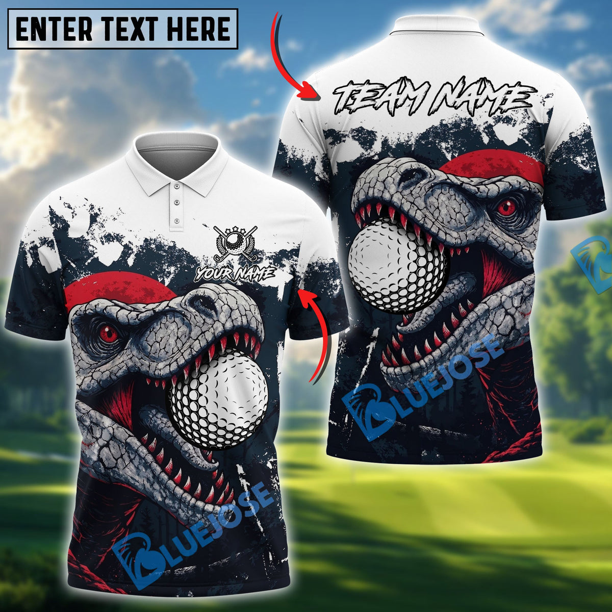 BlueJose Savage Raptor Golf Polo Customized Name, Team Name 3D Shirts