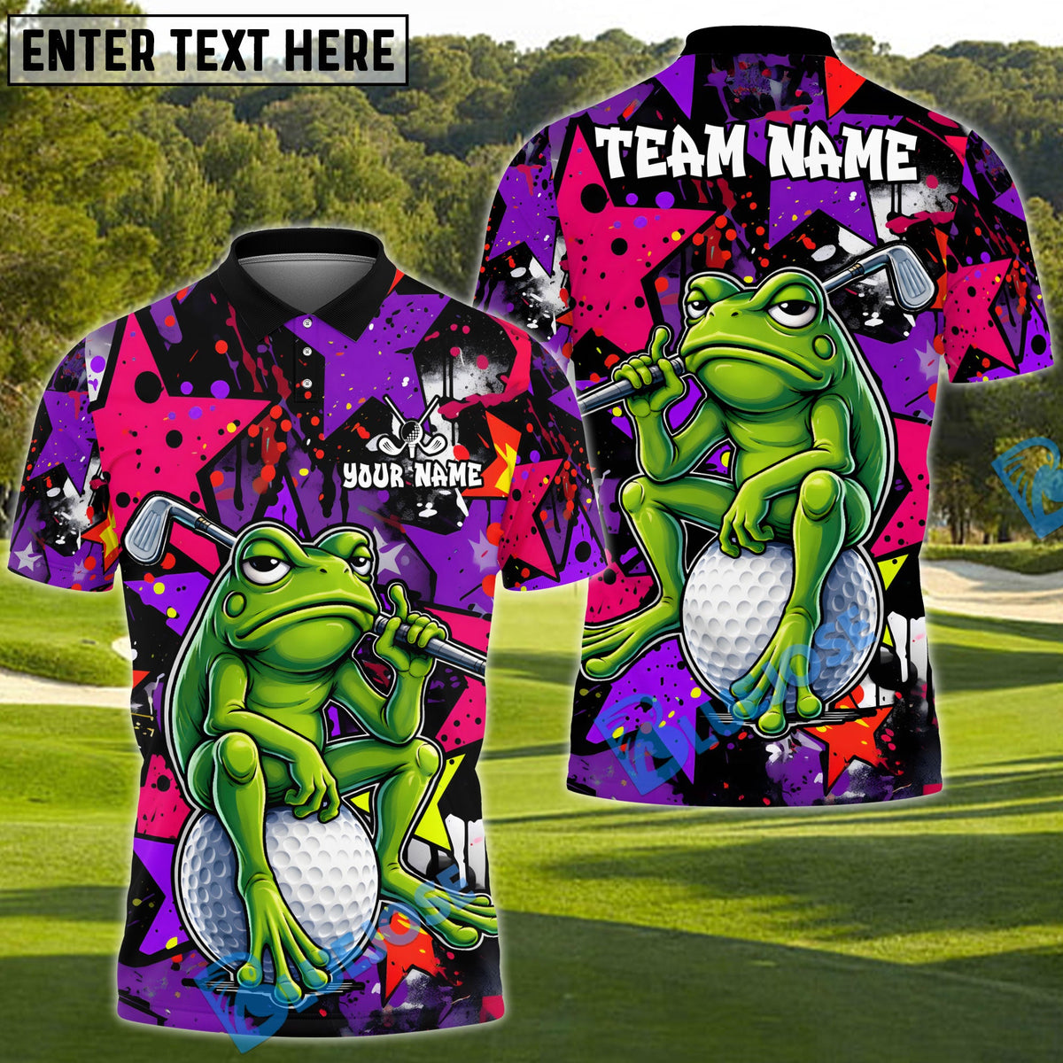 BlueJose Graffiti Frog Golf Polo Personalized Name, Team Name 3D Shirt (4 Colors)