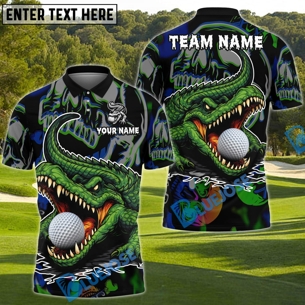 BlueJose Crocodile Funny Golf Polo Personalized Name, Team Name 3D Shirt (4 Colors)