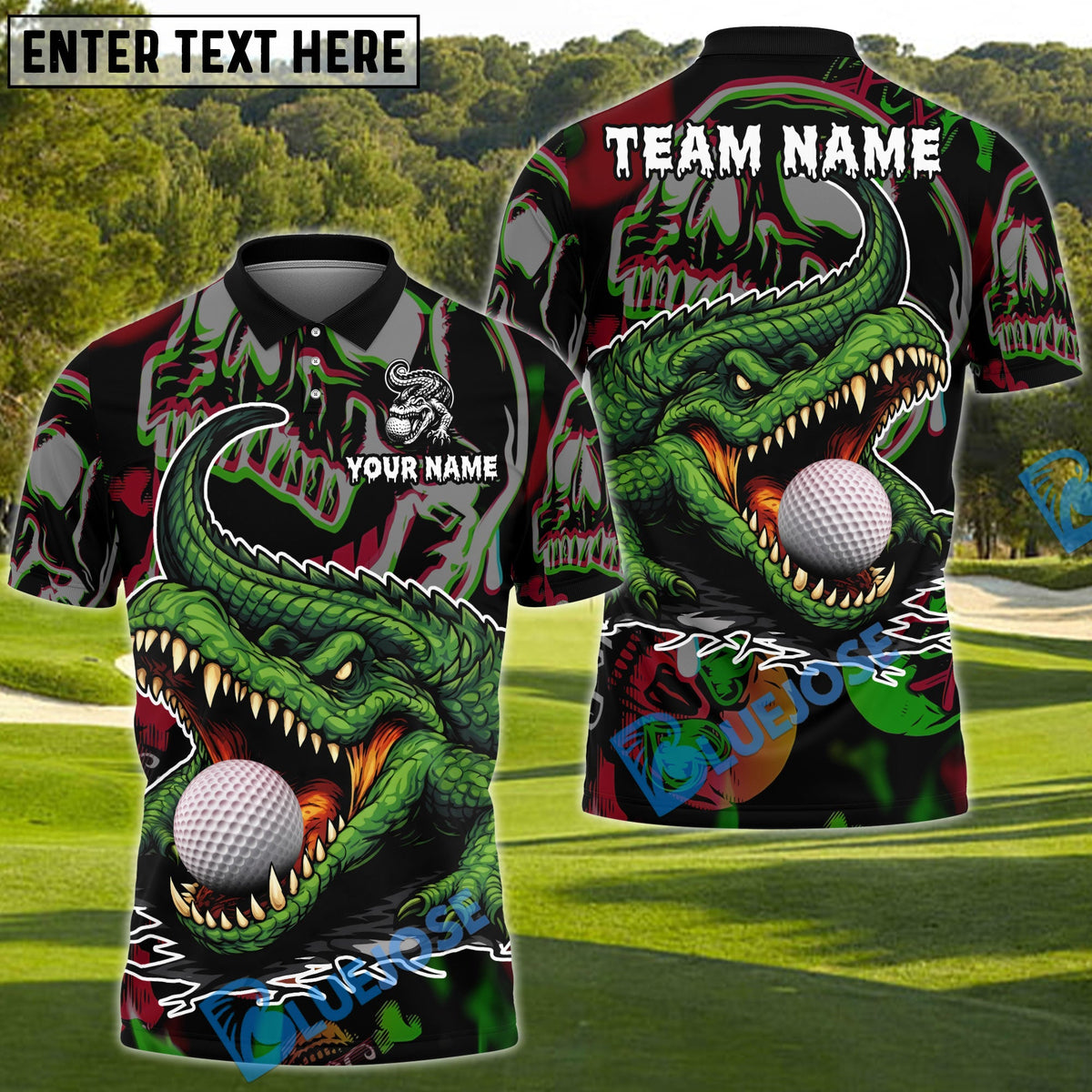 BlueJose Crocodile Funny Golf Polo Personalized Name, Team Name 3D Shirt (4 Colors)