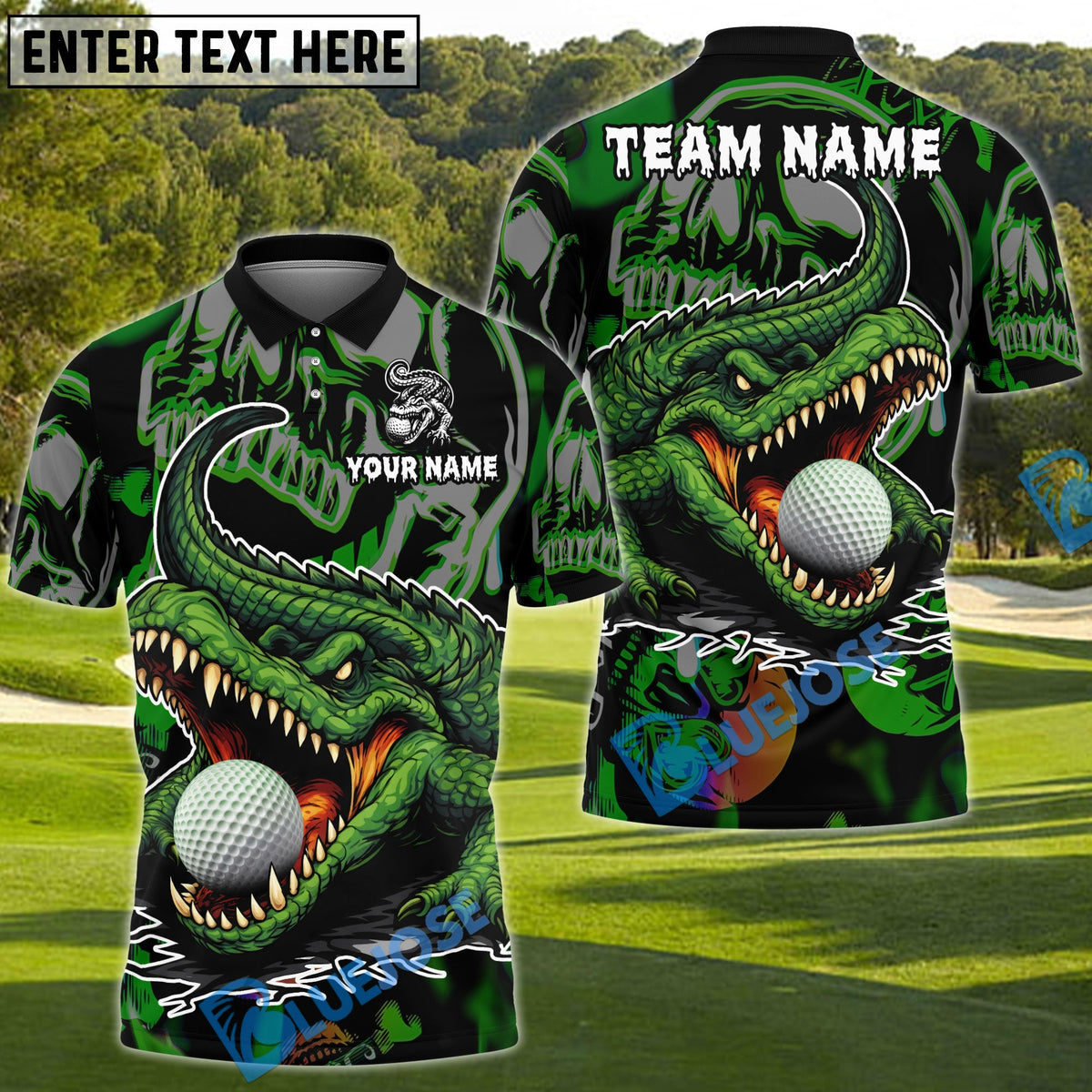 BlueJose Crocodile Funny Golf Polo Personalized Name, Team Name 3D Shirt (4 Colors)