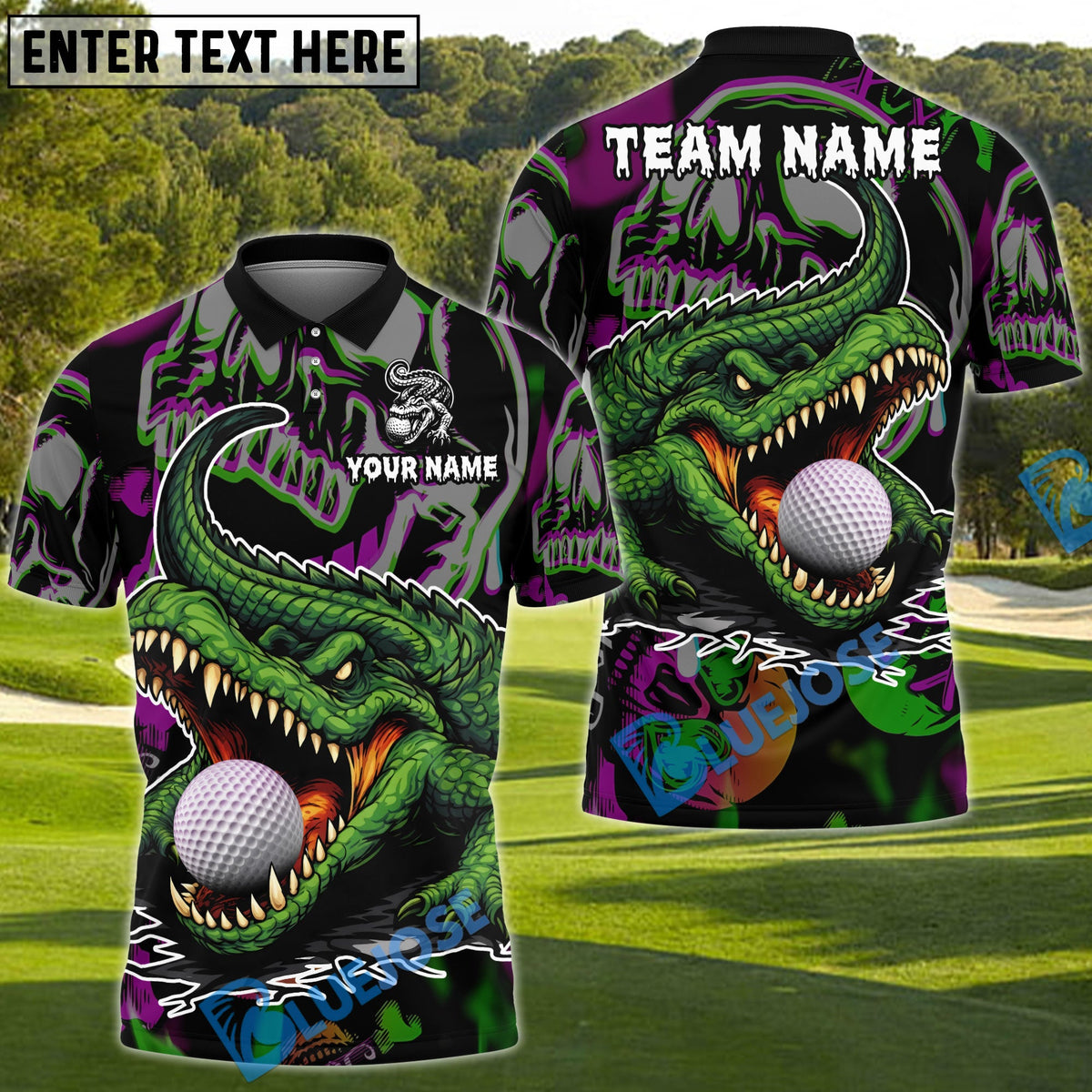 BlueJose Crocodile Funny Golf Polo Personalized Name, Team Name 3D Shirt (4 Colors)