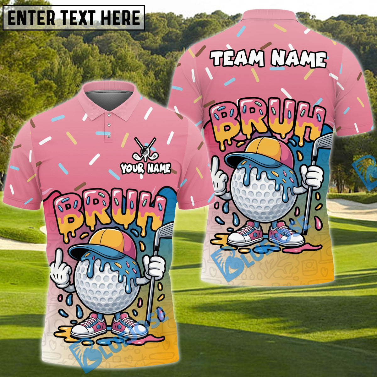 BlueJose Funny Bruh Golfer Polo Personalized Name, Team Name 3D Shirt (4 Colors)