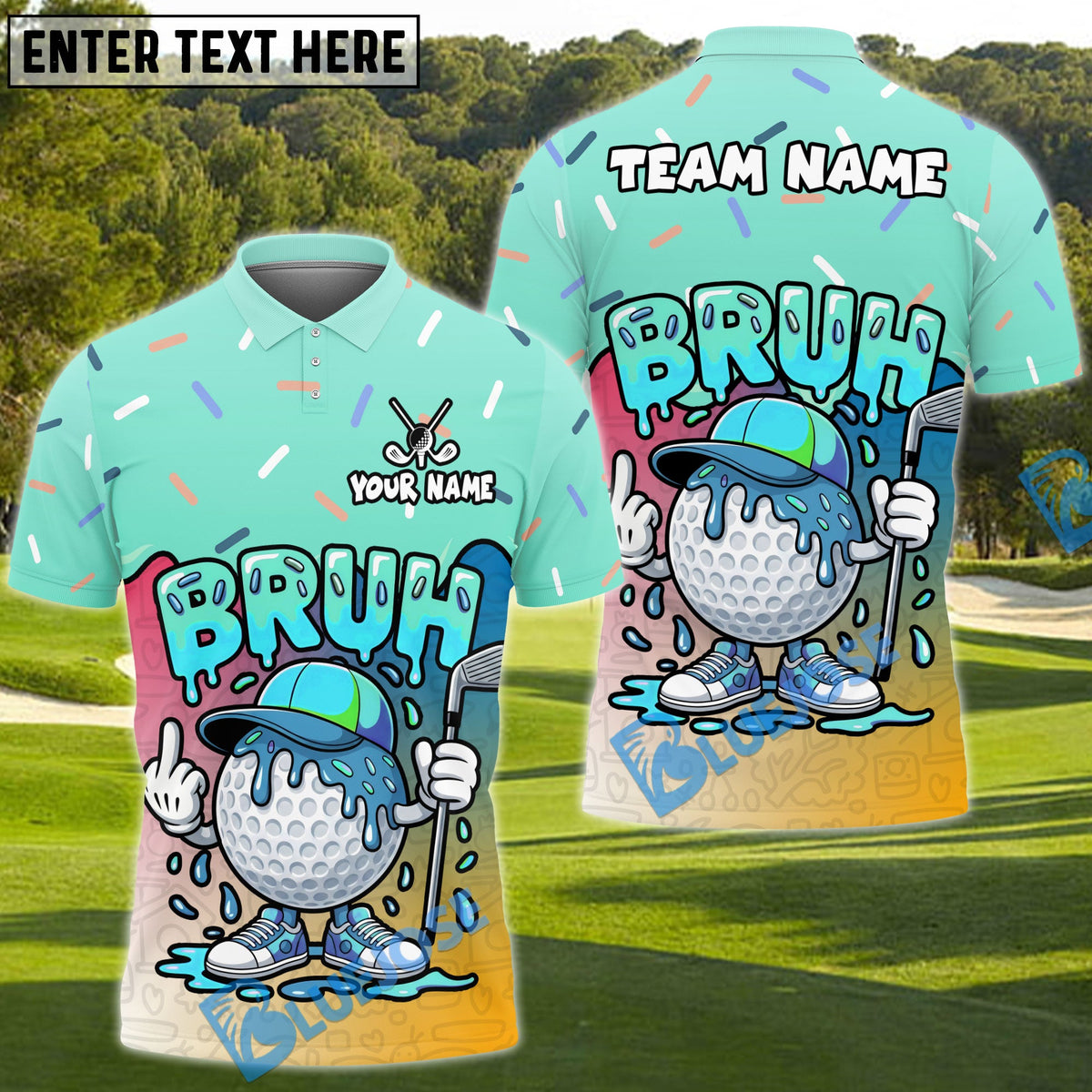 BlueJose Funny Bruh Golfer Polo Personalized Name, Team Name 3D Shirt (4 Colors)