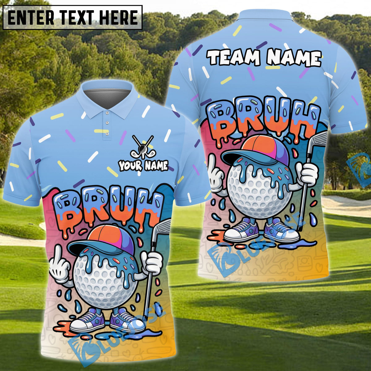 BlueJose Funny Bruh Golfer Polo Personalized Name, Team Name 3D Shirt (4 Colors)