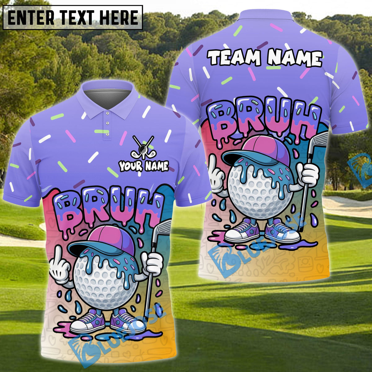 BlueJose Funny Bruh Golfer Polo Personalized Name, Team Name 3D Shirt (4 Colors)