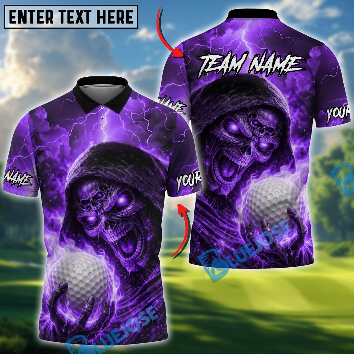 BlueJose Blazing Reaper Golf Shirt Personalized Name, Team Name 3D Shirt (4 Colors)