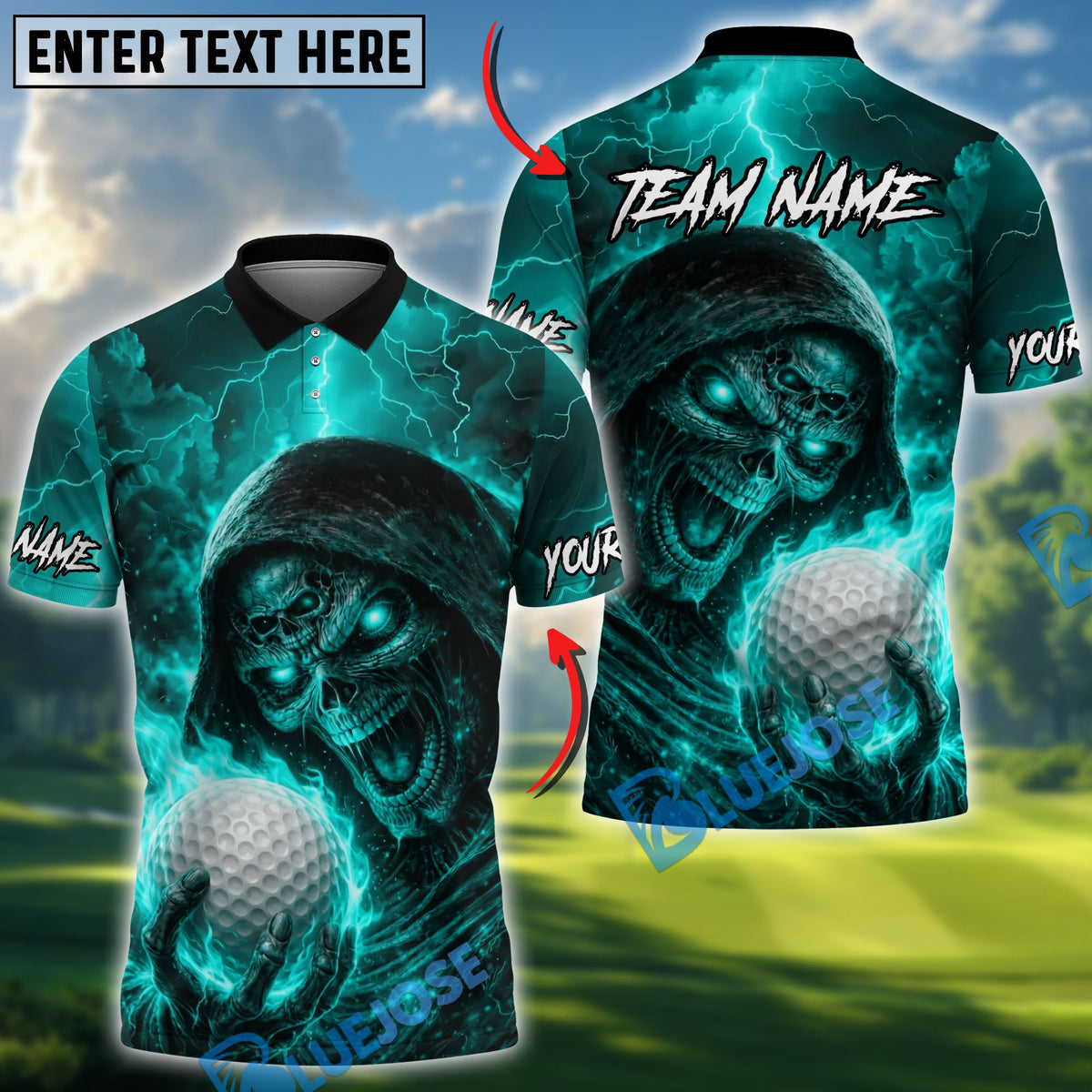 BlueJose Blazing Reaper Golf Shirt Personalized Name, Team Name 3D Shirt (4 Colors)