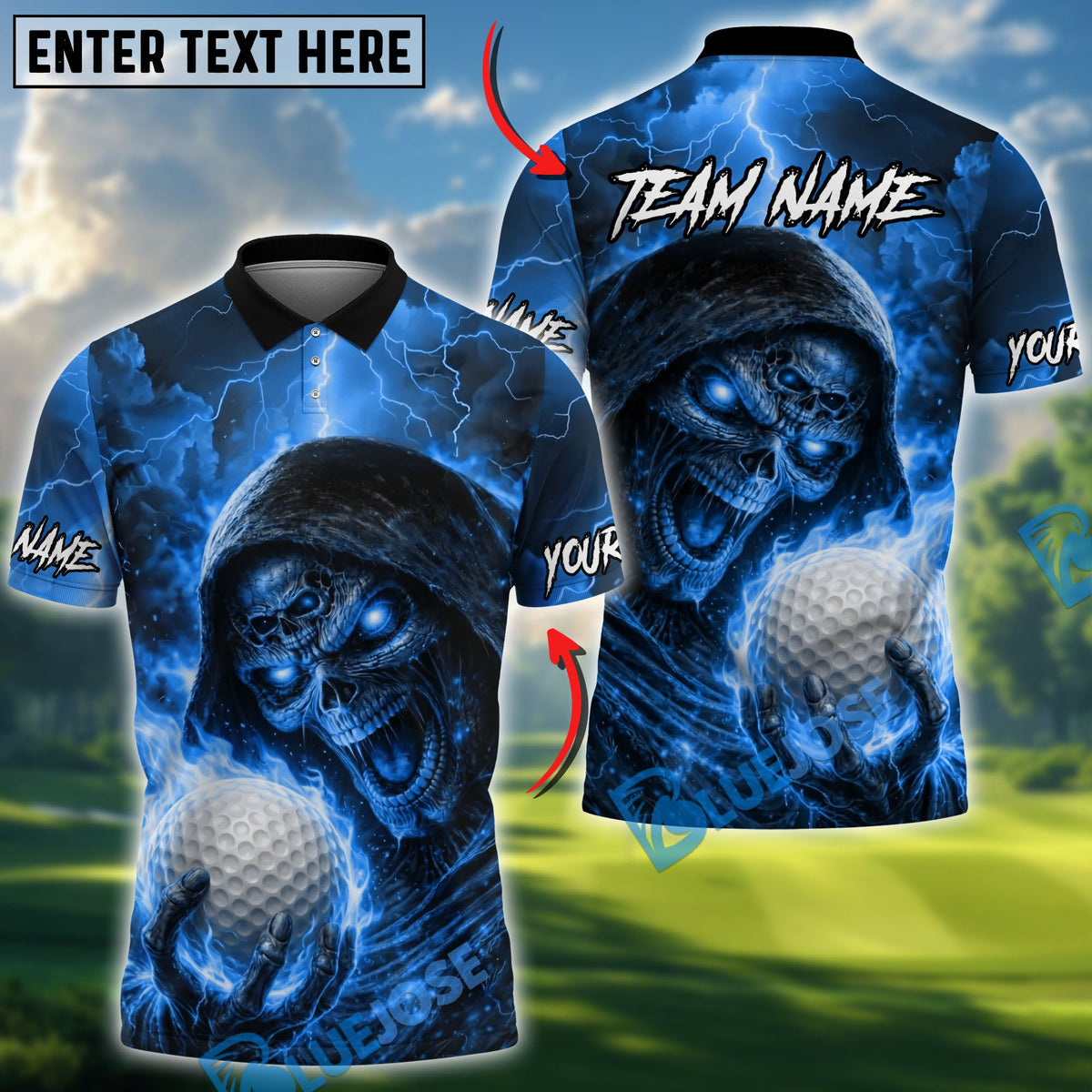 BlueJose Blazing Reaper Golf Shirt Personalized Name, Team Name 3D Shirt (4 Colors)