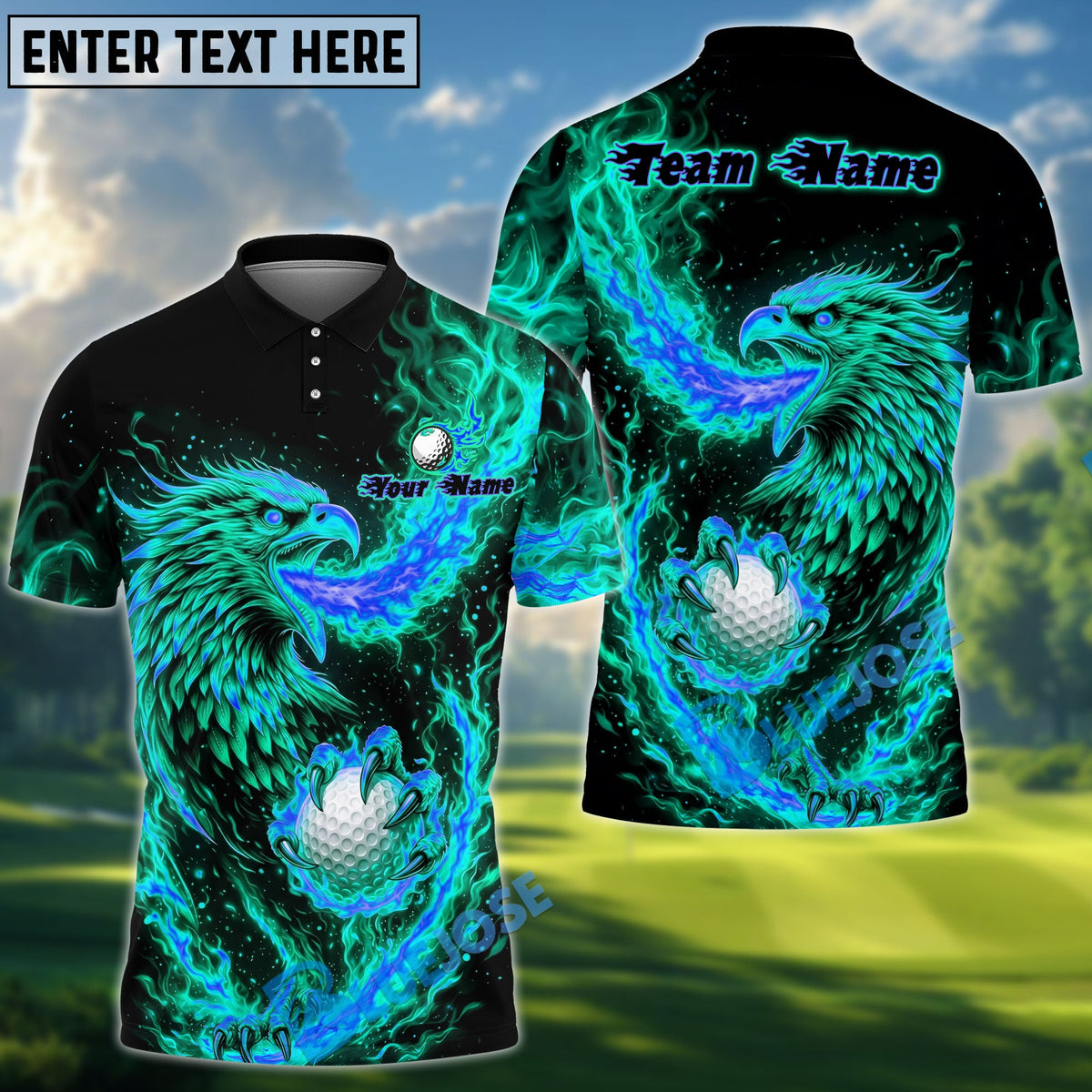 BlueJose Blazing Phoenix Golf Polo Personalized Name, Team Name 3D Shirt (4 Colors)