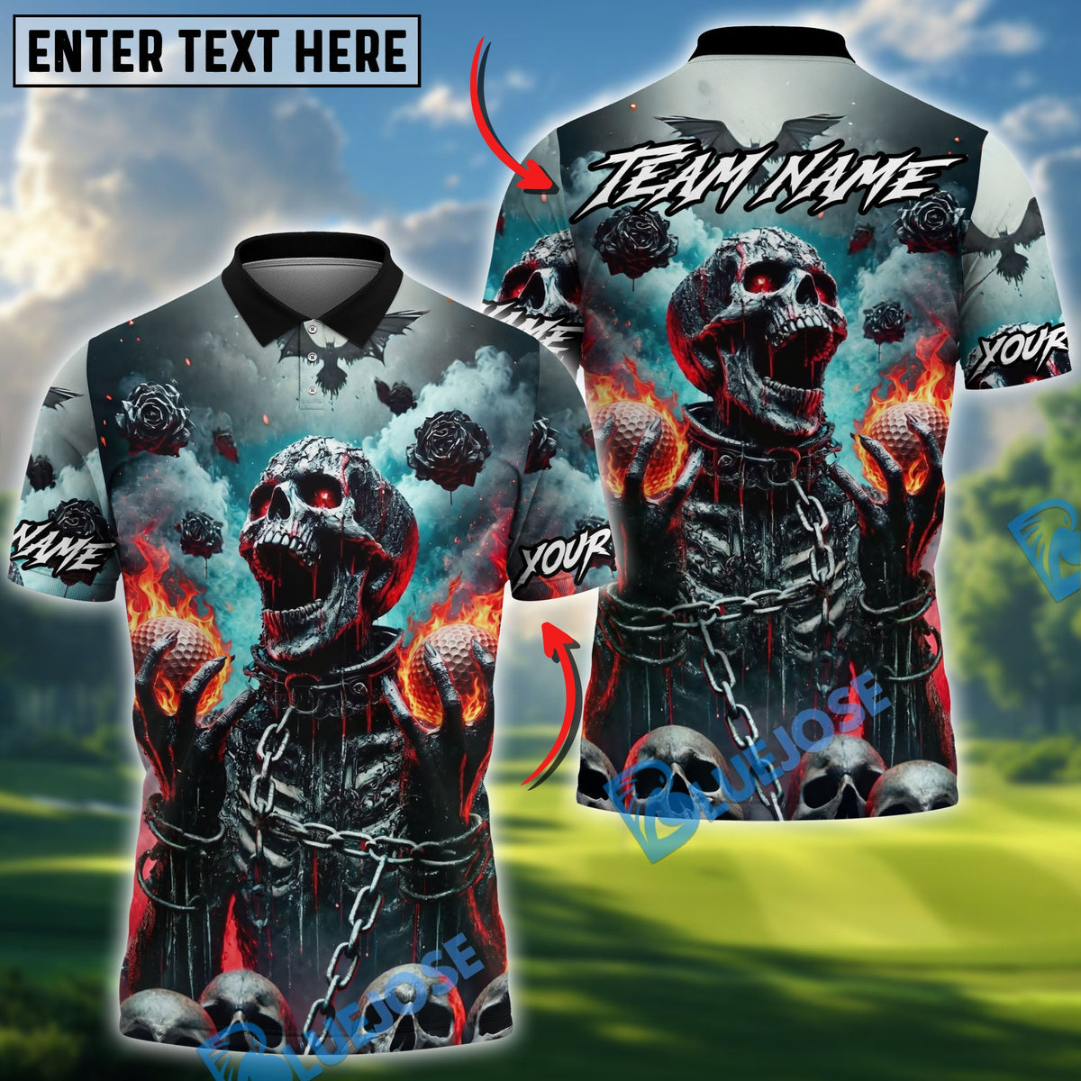 BlueJose Golf Chain Screaming Skull Design Customized Name, Team Name Shirts