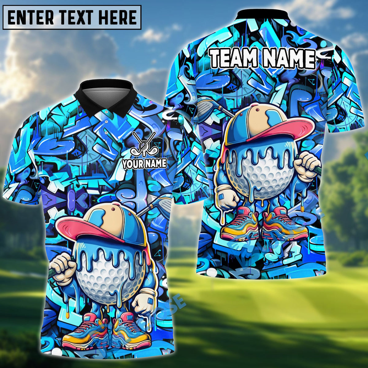 BlueJose Golf Graffiti Ice Cream Drip Design Personalized Name, Team Name 3D Shirt (4 Colors)