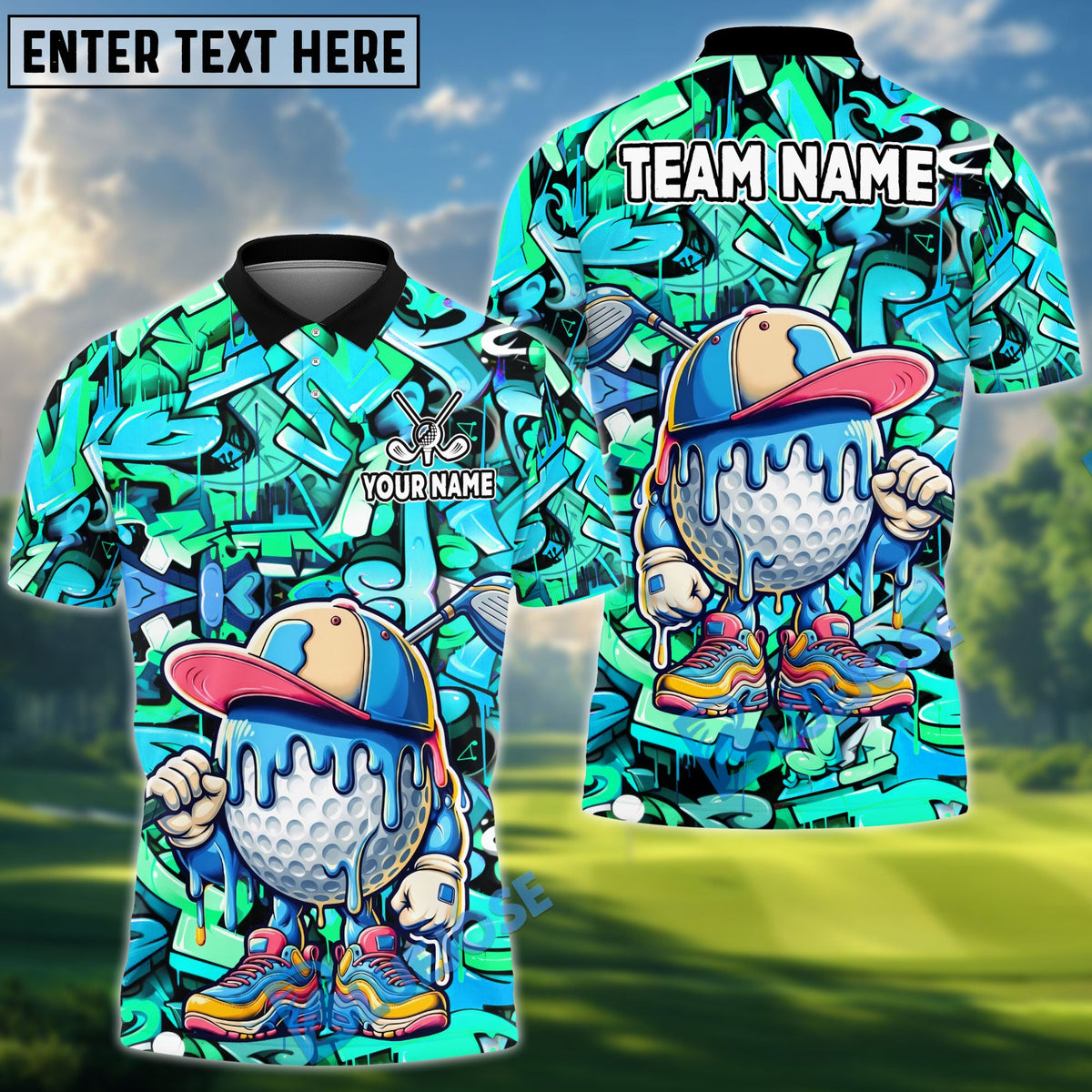 BlueJose Golf Graffiti Ice Cream Drip Design Personalized Name, Team Name 3D Shirt (4 Colors)