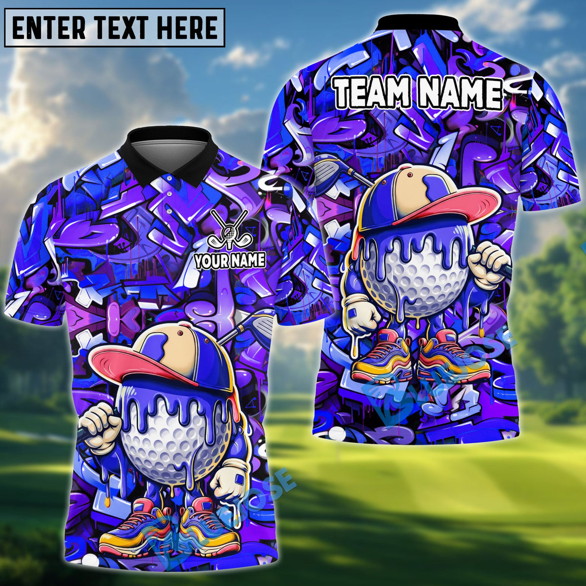 BlueJose Golf Graffiti Ice Cream Drip Design Personalized Name, Team Name 3D Shirt (4 Colors)